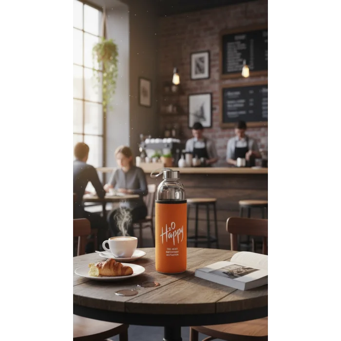 Premium Turuncu Kılıflı Cam Matara 750 ml – Sağlıklı Şıklık