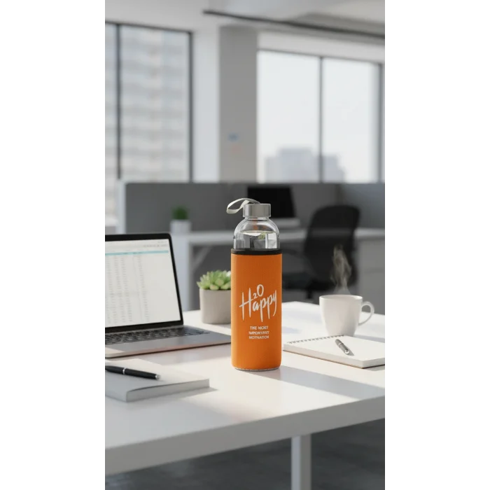 Premium Turuncu Kılıflı Cam Matara 750 ml – Sağlıklı Şıklık