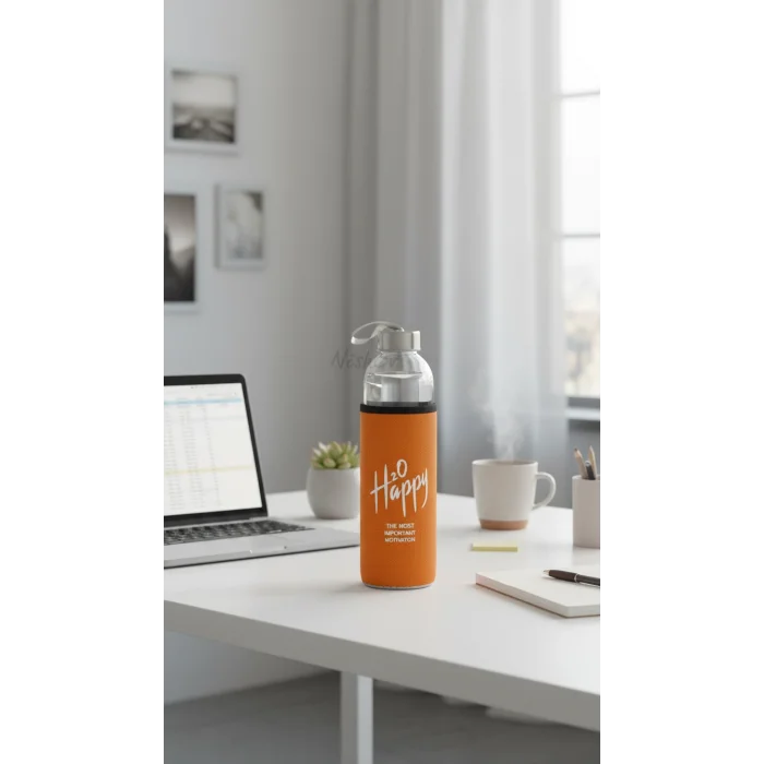 Premium Turuncu Kılıflı Cam Matara 750 ml – Sağlıklı Şıklık