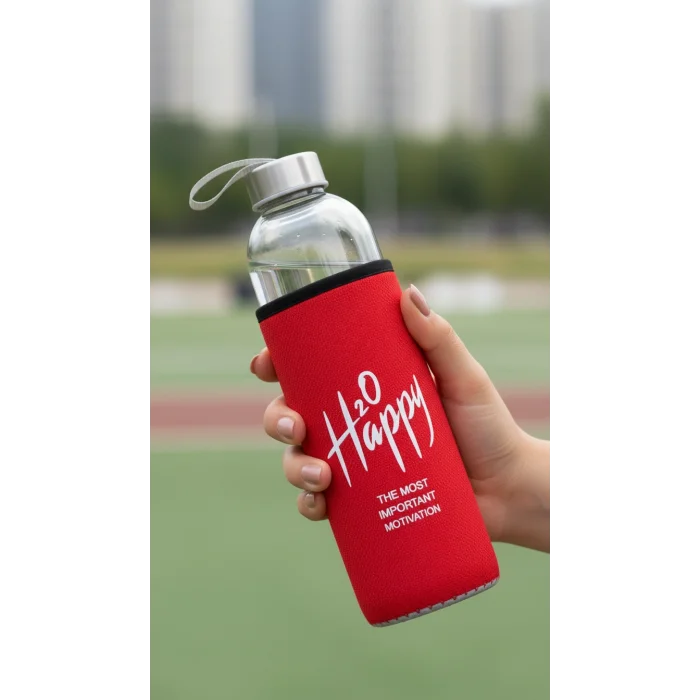 Premium Kılıflı Cam Matara 750ml – Kırmızı