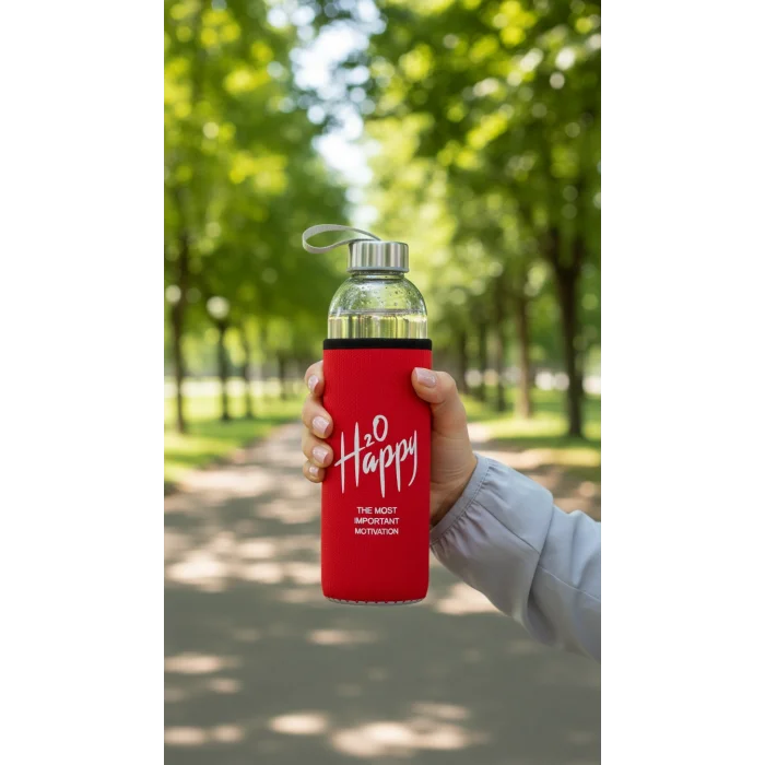 Premium Kılıflı Cam Matara 750ml – Kırmızı