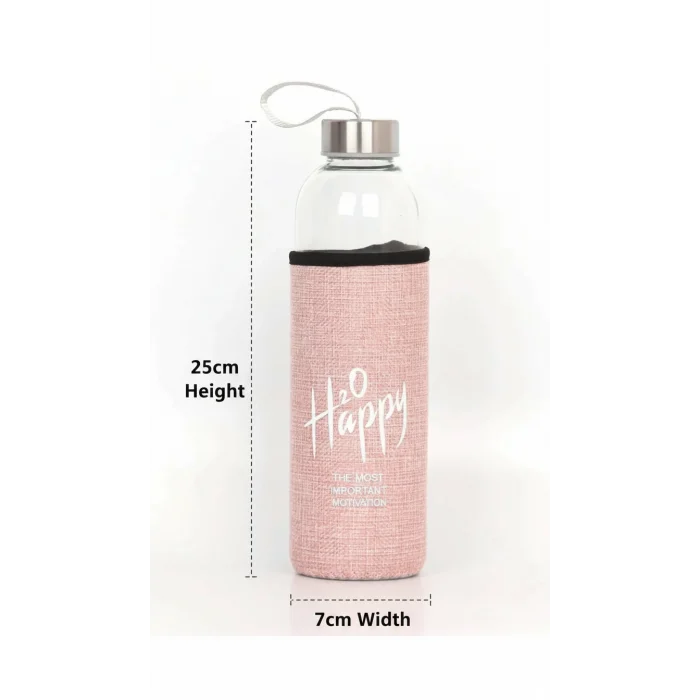 Premium Kılıflı Cam Matara 750 ml – Açık Pembe