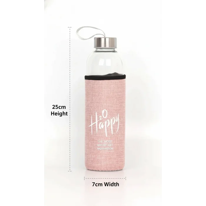 Premium Kılıflı Cam Matara 750 ml – Açık Pembe