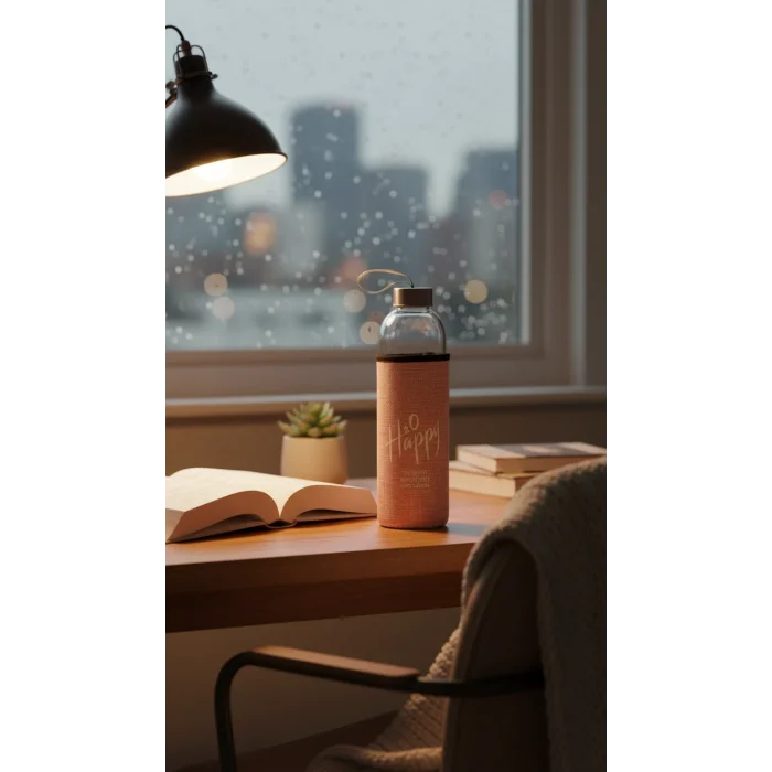 Premium Kılıflı Cam Matara 750 ml – Açık Pembe