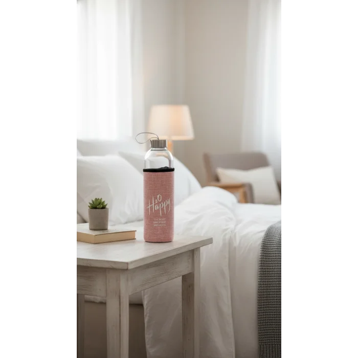 Premium Kılıflı Cam Matara 750 ml – Açık Pembe