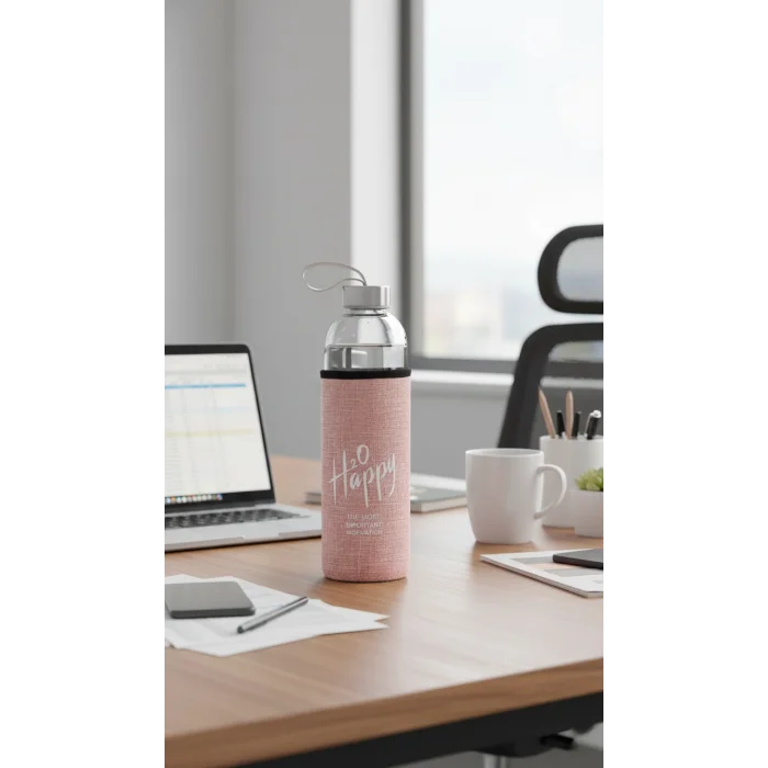 Premium Kılıflı Cam Matara 750 ml – Açık Pembe