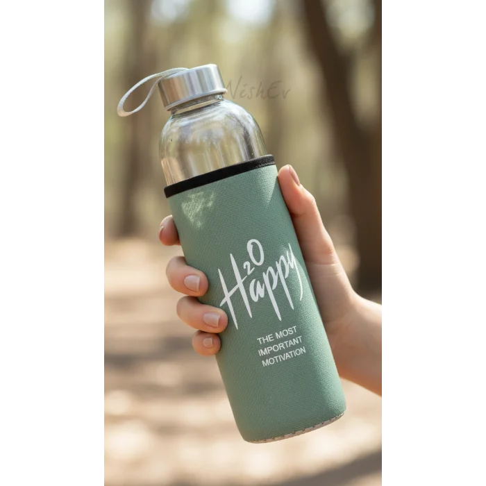 Premium Fıstık Yeşili Kılıflı Cam Matara 750 ml – Lüks ve Sağlıklı Taşıma