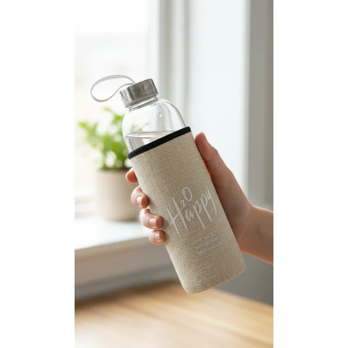 Sarı Kılıflı Cam Matara 750 ml – Özel Tasarım İçecek Taşıyıcı