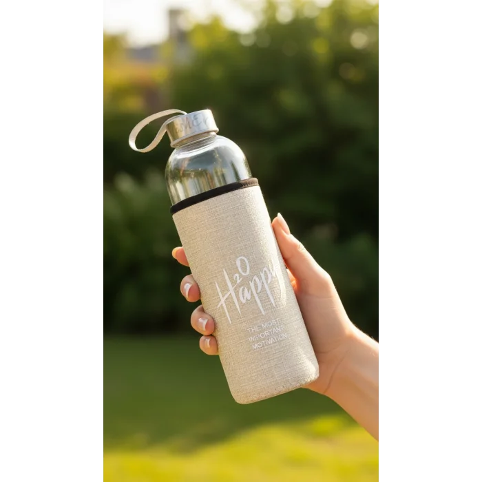 Sarı Kılıflı Cam Matara 750 ml – Özel Tasarım İçecek Taşıyıcı