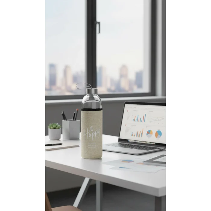 Sarı Kılıflı Cam Matara 750 ml – Özel Tasarım İçecek Taşıyıcı