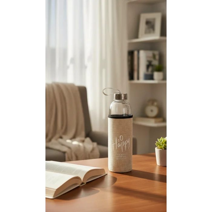 Sarı Kılıflı Cam Matara 750 ml – Özel Tasarım İçecek Taşıyıcı