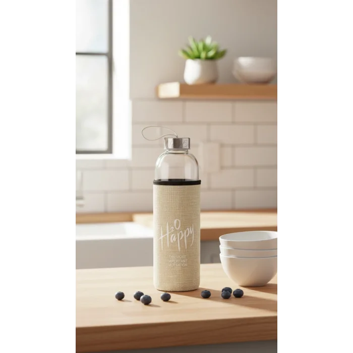 Sarı Kılıflı Cam Matara 750 ml – Özel Tasarım İçecek Taşıyıcı