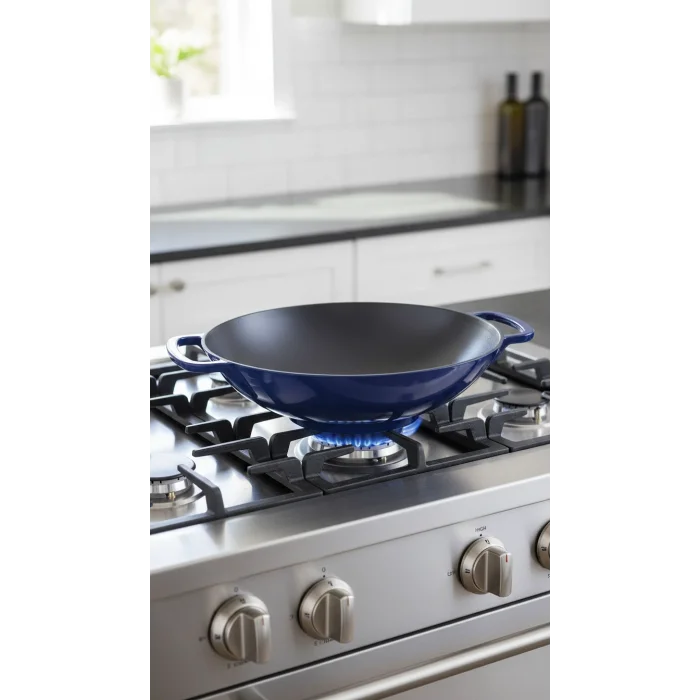 Sürel Wok Tava 35 Cm Koyu mavi Demir Döküm