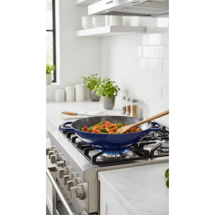 Sürel Wok Tava 35 Cm Koyu mavi Demir Döküm