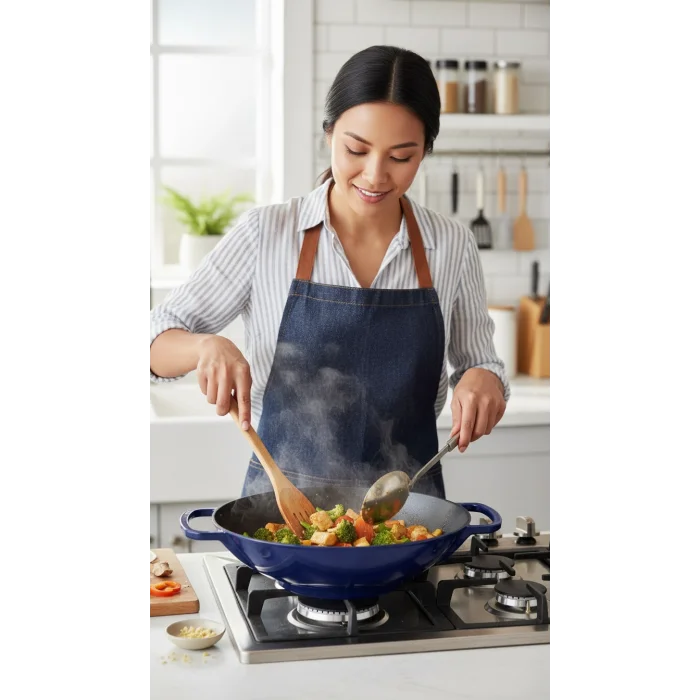 Sürel Wok Tava 35 Cm Koyu mavi Demir Döküm