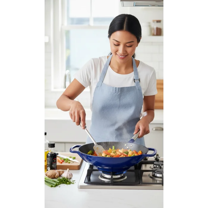 Sürel Wok Tava 35 Cm Koyu mavi Demir Döküm