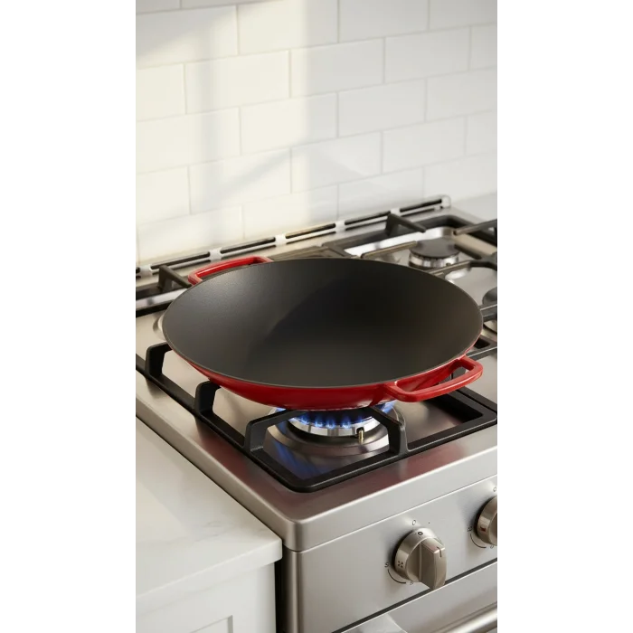 Sürel Wok Tava 35 Cm Kırmızı Demir Döküm