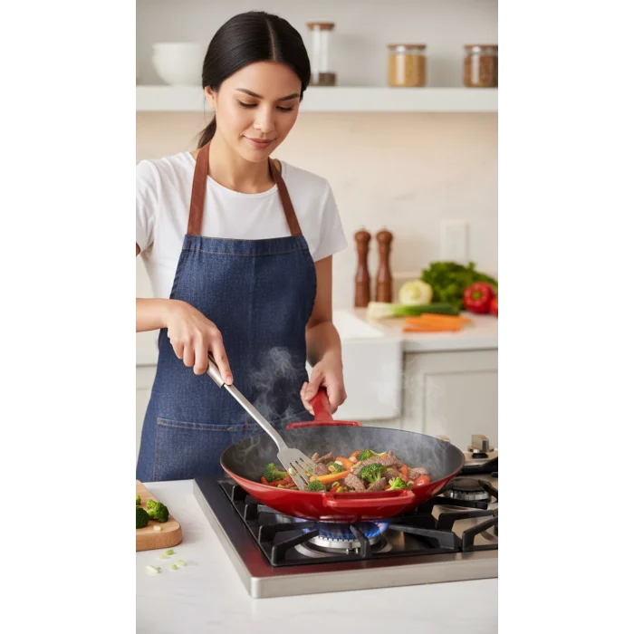 Sürel Wok Tava 35 Cm Kırmızı Demir Döküm