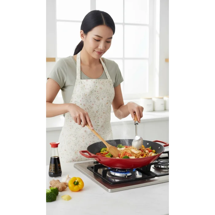 Sürel Wok Tava 35 Cm Kırmızı Demir Döküm