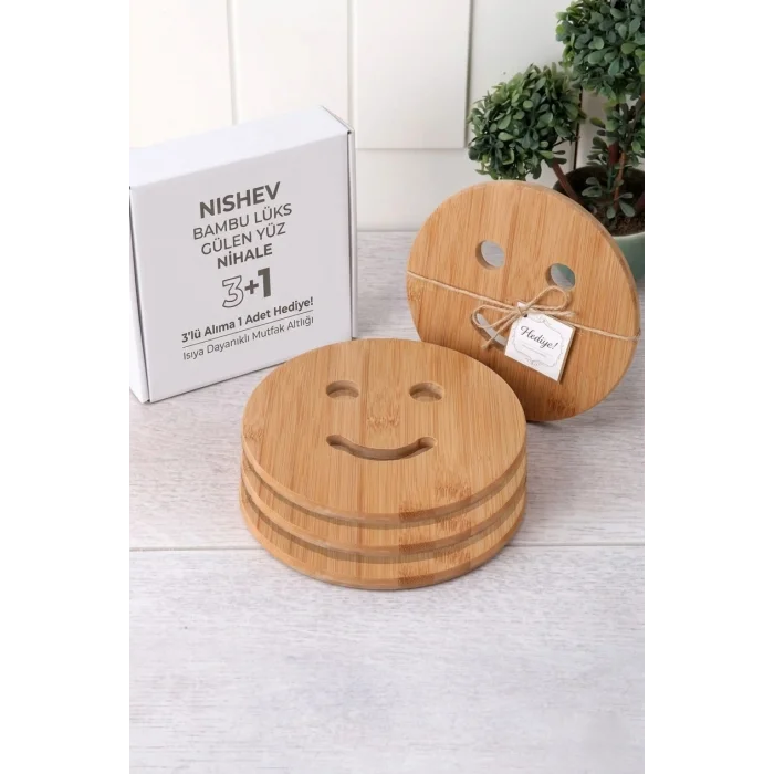 Nishev Bambu Lüks Gülen Yüz Nihale - 3lü Alıma 1 Adet Hediye - Isıya Dayanıklı Mutfak Altlığı