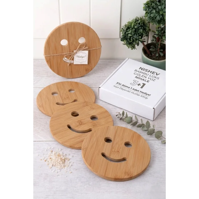 Nishev Bambu Lüks Gülen Yüz Nihale - 3lü Alıma 1 Adet Hediye - Isıya Dayanıklı Mutfak Altlığı