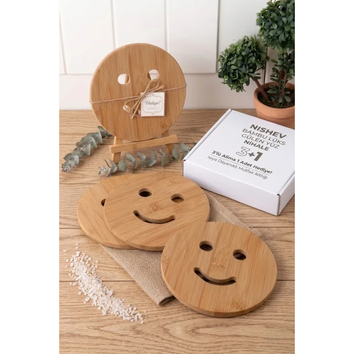 Nishev Bambu Lüks Gülen Yüz Nihale - 3lü Alıma 1 Adet Hediye - Isıya Dayanıklı Mutfak Altlığı