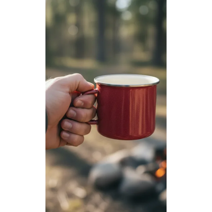 İtalyan İnci Emaye Kupa - Kırmızı 10 cm