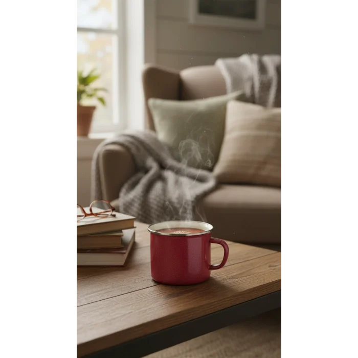 İtalyan İnci Emaye Kupa - Kırmızı 10 cm