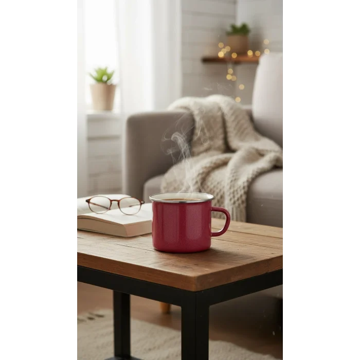 İtalyan İnci Emaye Kupa - Kırmızı 10 cm