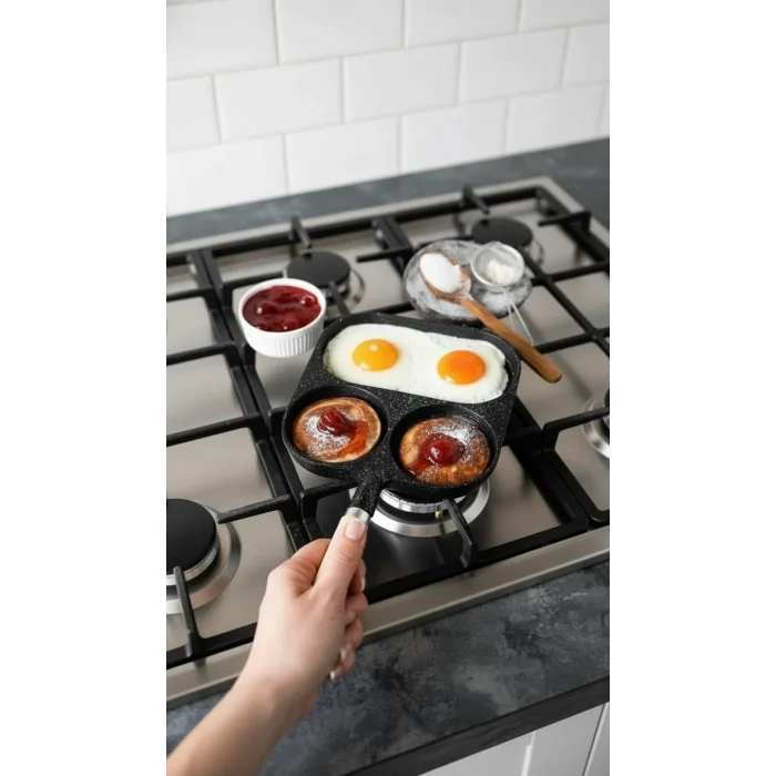 Döküm 3 Bölmeli Omlet Tavası - Krep Tavası