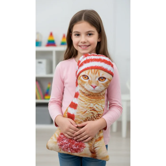 Canlı 3D Lüks Kedi Dekoratif Yastık Sarman