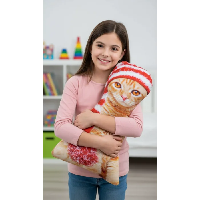 Canlı 3D Lüks Kedi Dekoratif Yastık Sarman