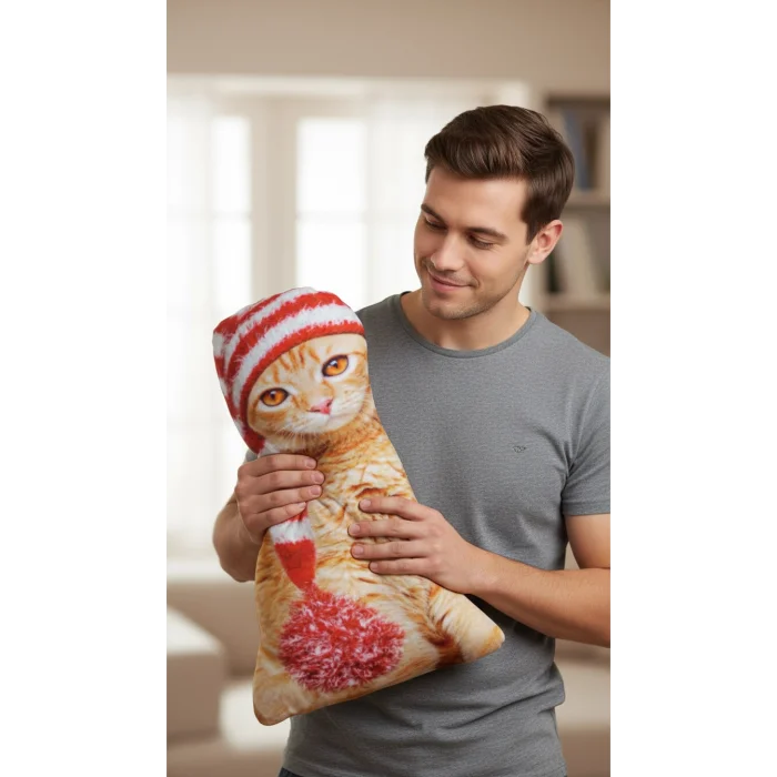 Canlı 3D Lüks Kedi Dekoratif Yastık Sarman
