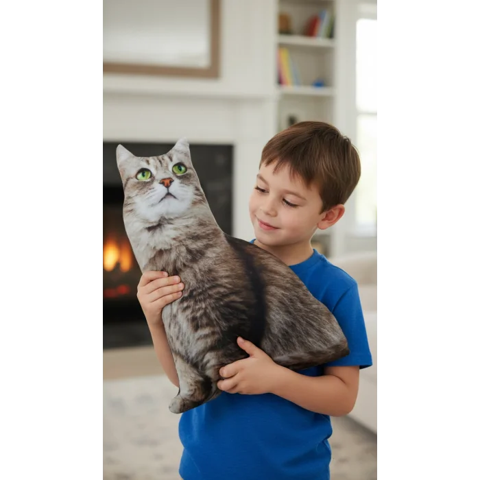 Sibirya Kedisi 3D Dijital Baskılı Lüks Yastık