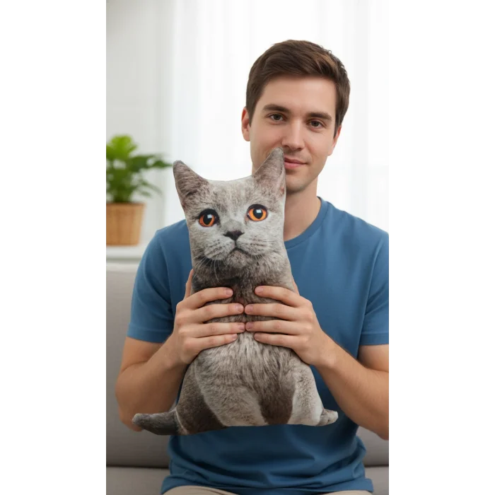 3d Dijital Baskılı Dekoratif Kedi Yastık Duman