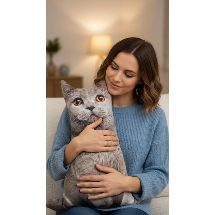 3d Dijital Baskılı Dekoratif Kedi Yastık Duman