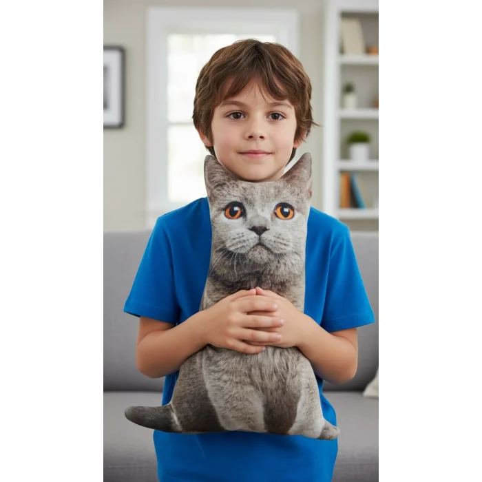3d Dijital Baskılı Dekoratif Kedi Yastık Duman