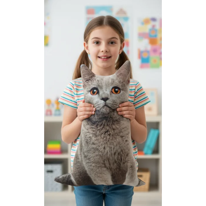 3d Dijital Baskılı Dekoratif Kedi Yastık Duman