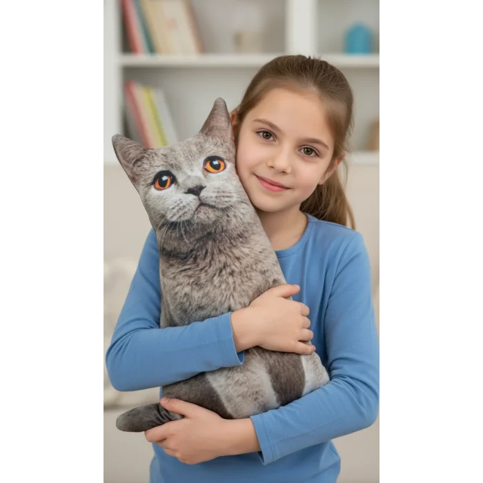 3d Dijital Baskılı Dekoratif Kedi Yastık Duman