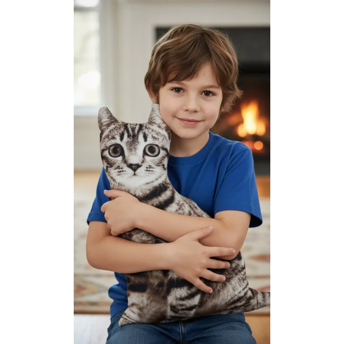 3d Dijital Baskılı Dekoratif Kedi Yastık Tekir