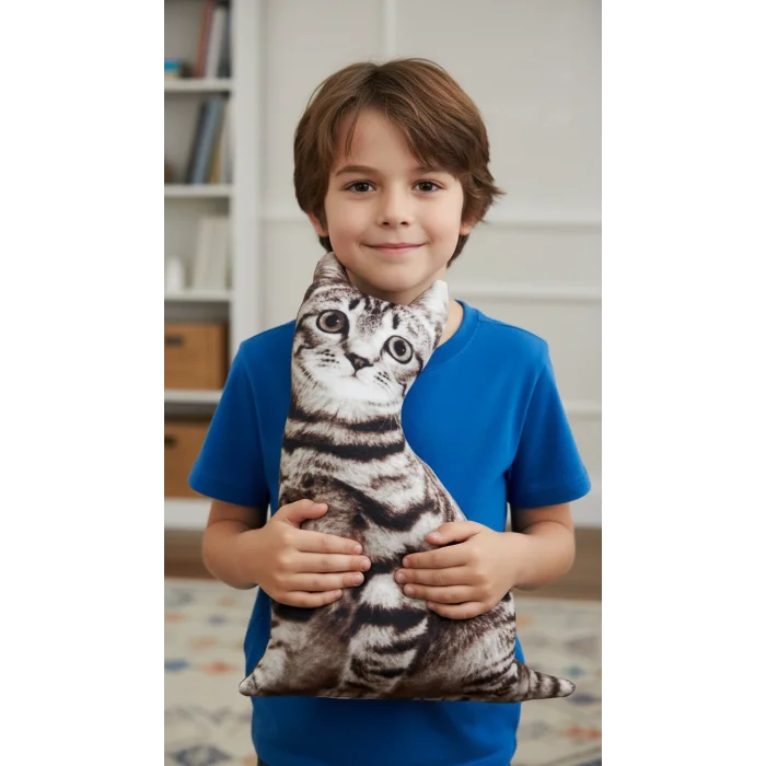 3d Dijital Baskılı Dekoratif Kedi Yastık Tekir