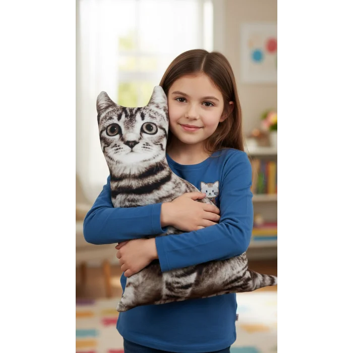 3d Dijital Baskılı Dekoratif Kedi Yastık Tekir