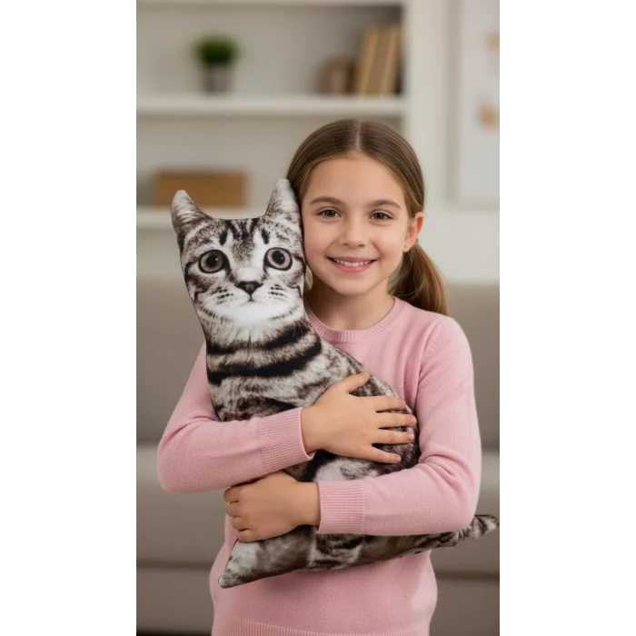 3d Dijital Baskılı Dekoratif Kedi Yastık Tekir