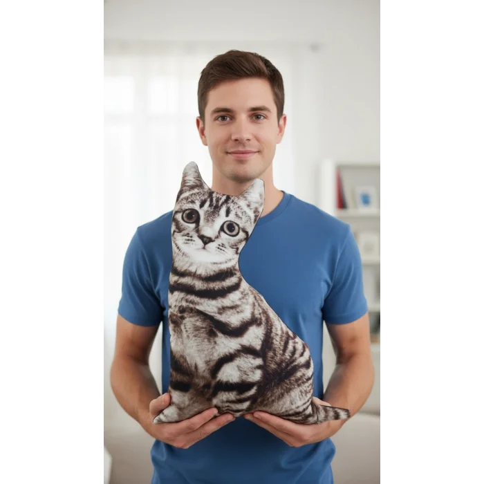 3d Dijital Baskılı Dekoratif Kedi Yastık Tekir