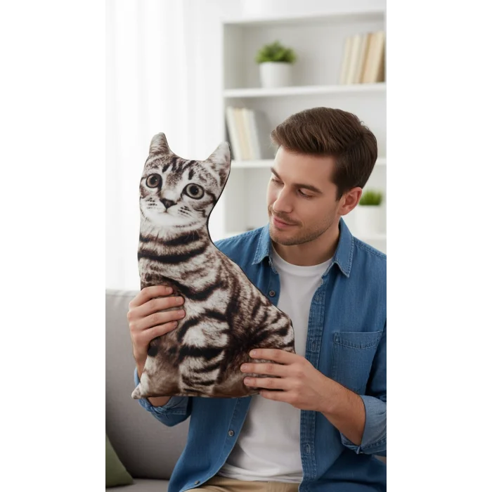 3d Dijital Baskılı Dekoratif Kedi Yastık Tekir