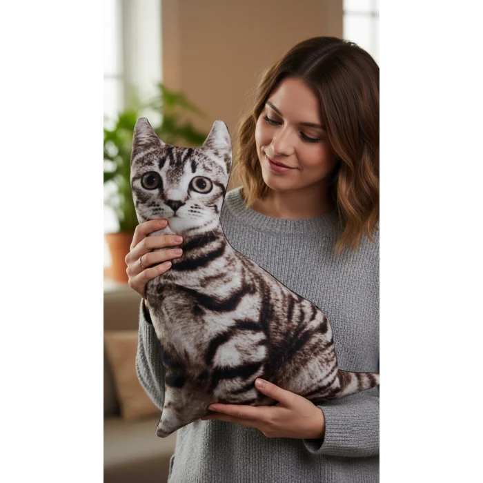 3d Dijital Baskılı Dekoratif Kedi Yastık Tekir