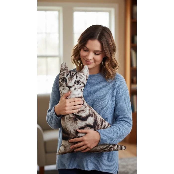 3d Dijital Baskılı Dekoratif Kedi Yastık Tekir