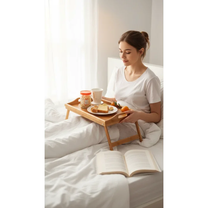 Lüks Bambu Katlanır Ayaklı Sunum Tepsisi – Portatif Kahvaltı & Çay Servisini Yeniden Tanımlayın