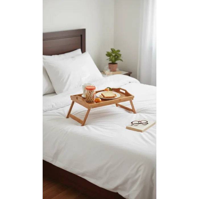 Lüks Katlanır Ayaklı Bambu Servis Tepsisi – Yatak & Ev İçin İdeal