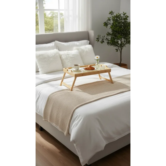 Lüks Çerçeveli Bambu Katlanır Yatak Tepsisi – Portatif Konfor